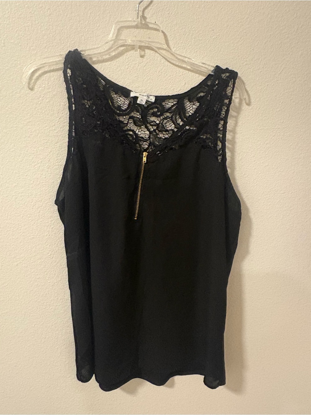 Mauve Black Lace Yoke Zip-Front Camisole